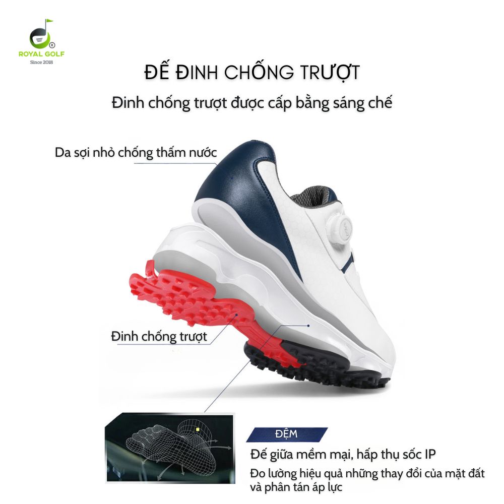 Thiết kế đế giày êm ái và bền chắc giúp golfer thoải mái khi di chuyển cả ngày