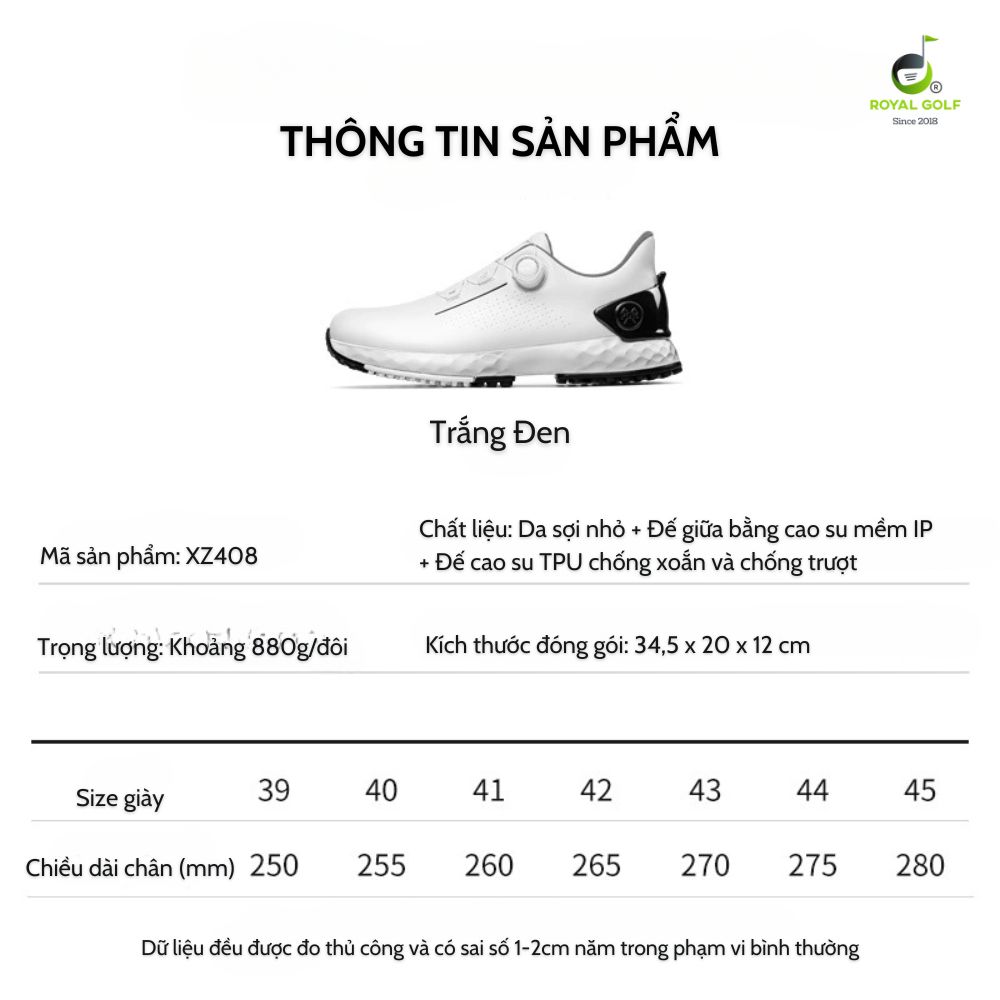Giày golf nam XZ408 sở hữu thông số kỹ thuật ấn tượng