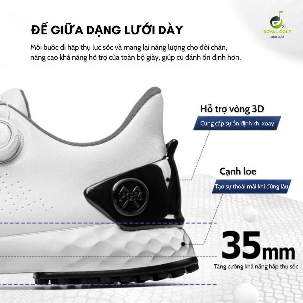 Đế giữa giày hấp thụ sốc và đế đinh chống trượt hỗ trợ từng bước đi